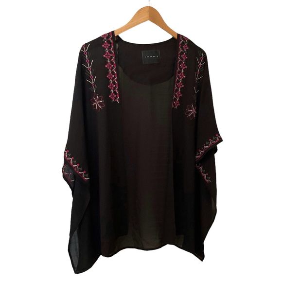 Anthropologie Sanctuary Black Lightweight Kimono, Embroidered, One Size - Picture 1 of 10